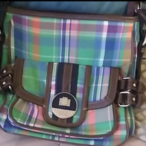 Chaps green plaid crossover body purse